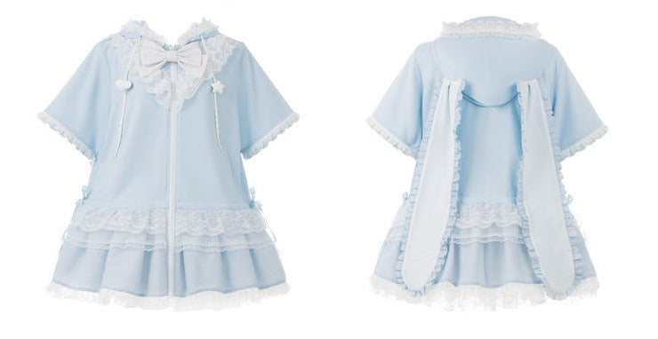 [Reservations] Frilled Long Bunny Ears Big Bow Hooded Girly Dress