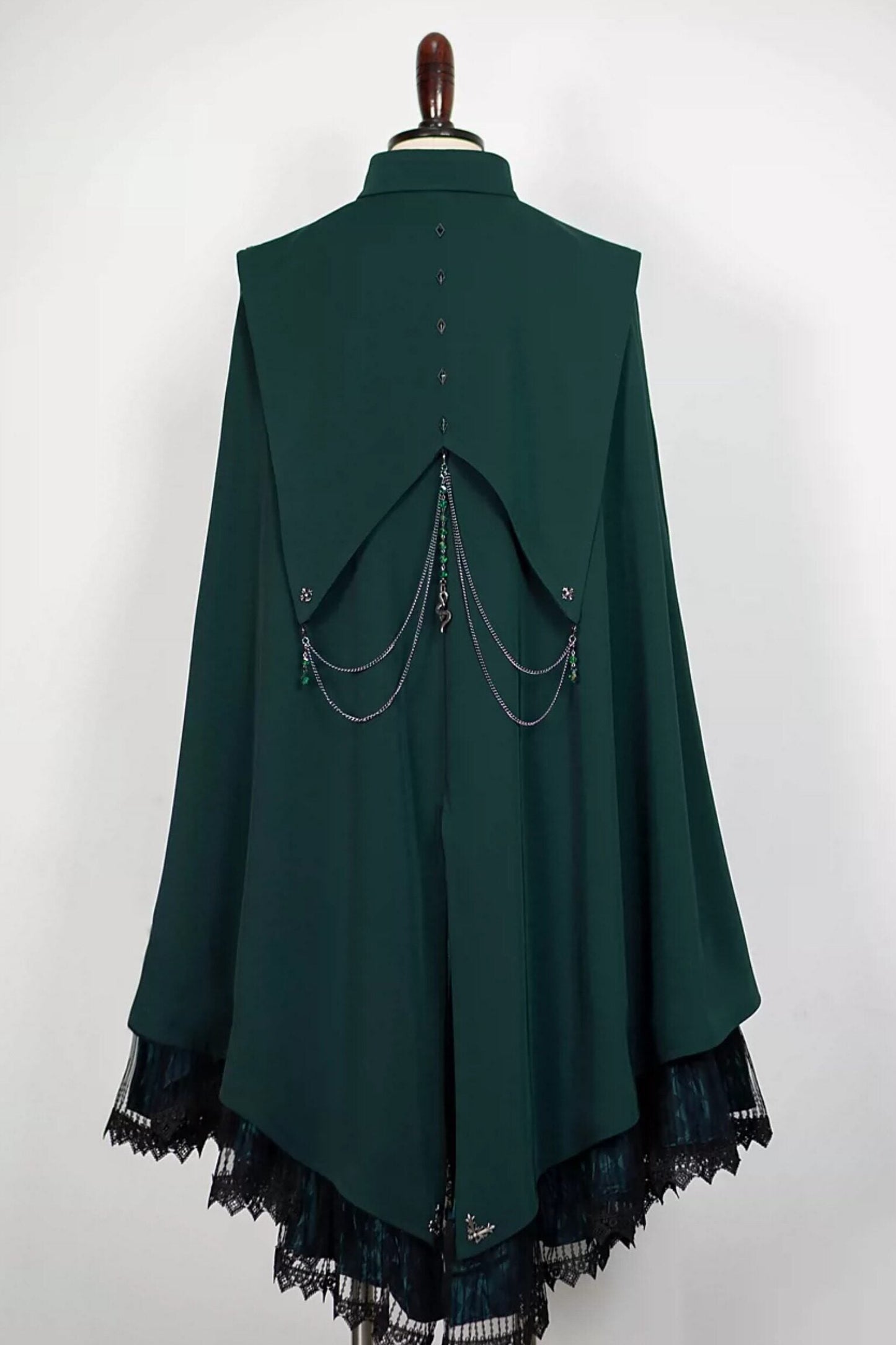 【9月5日予約締切】Dark Red/Dark Green Gothic Chain Layered Lace Cape Coat(Short Length/Long Length)