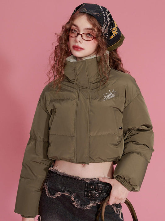 ワンポイントロゴモードY2Kショートダウンジャケット