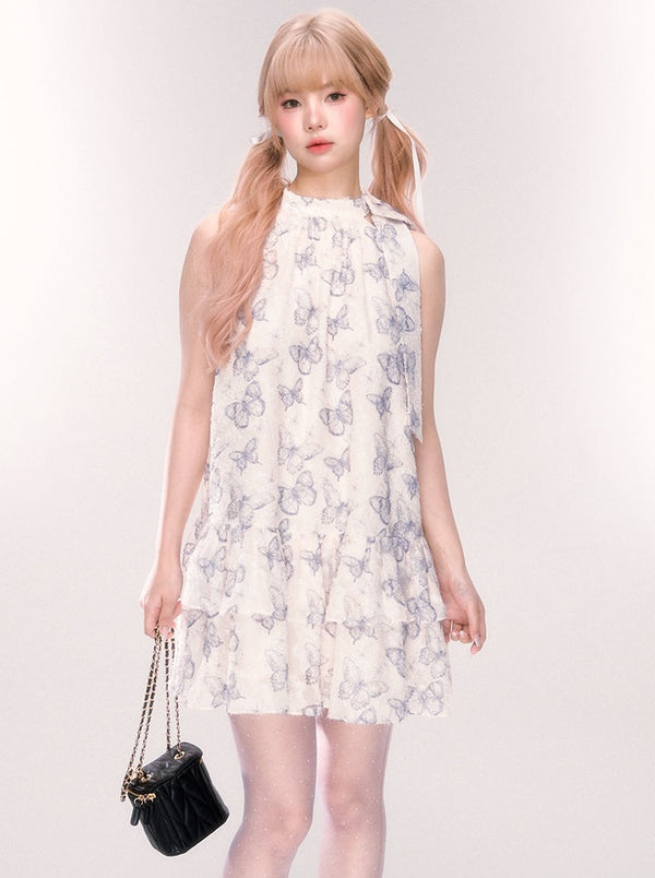 スイートバタフライネックデザインワンピース