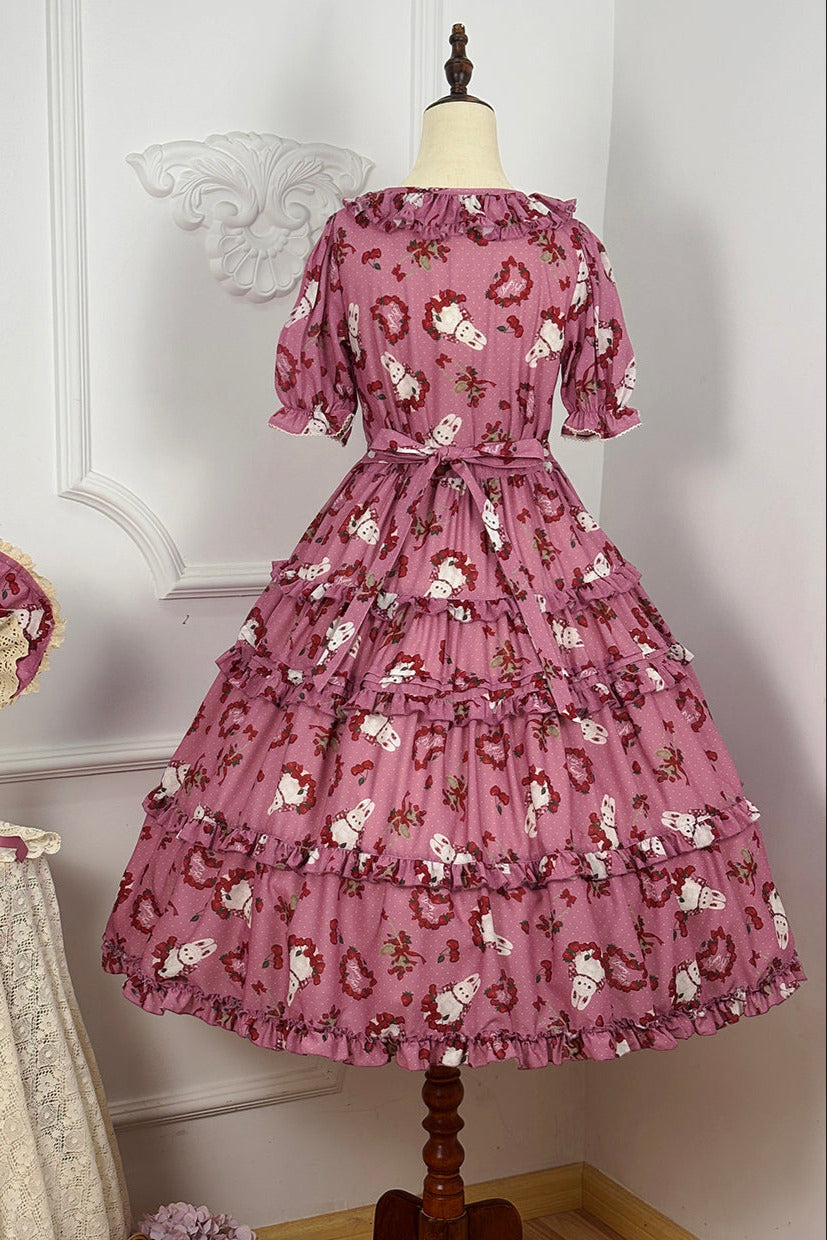 [Pre-order Deadline: January 31] Forest Berry Rabbit Series Daily Puff Sleeve Dress