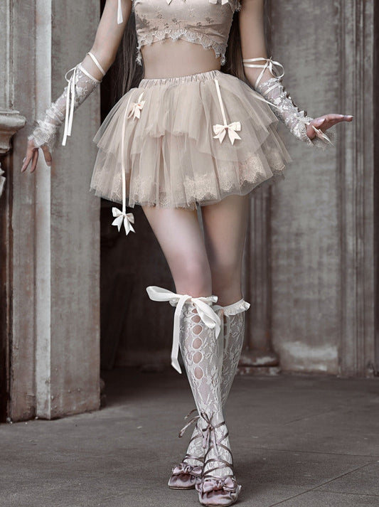 Blood Supply Original ◆ Broken Ballet Mesh bow puffy skirt with violent skirt support A-line skirt