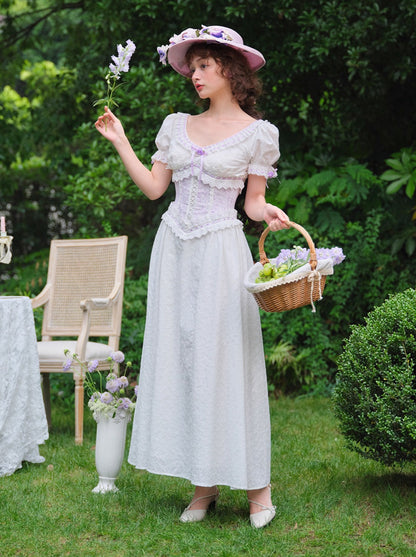 Puff Sleeve Purple Flower Dress