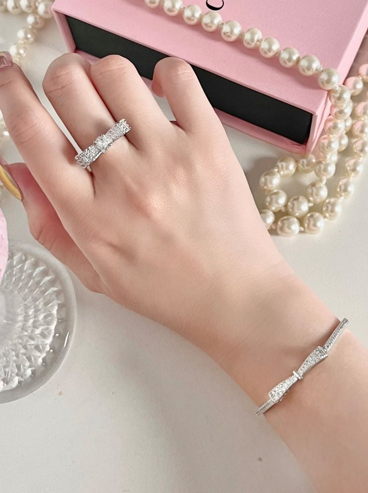 Girly Diamond Ribbon Bracelet + Ring