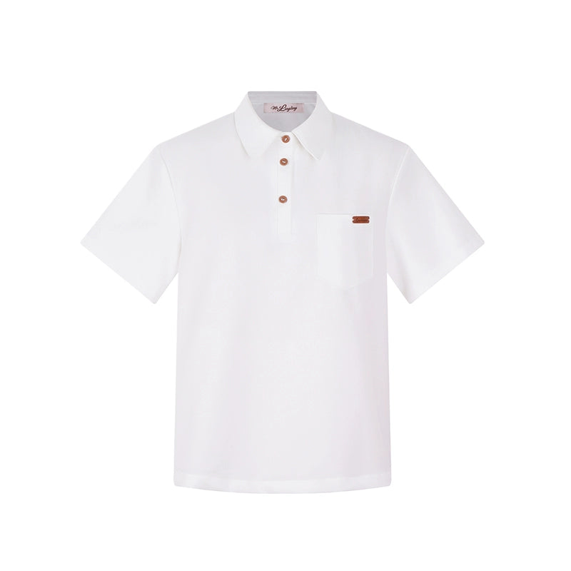 カレッジポロカラーシャツ＋ストライプシャツ＋プリーツショートスカート＋ベーシックロングスカート