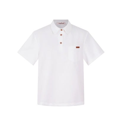 カレッジポロカラーシャツ＋ストライプシャツ＋プリーツショートスカート＋ベーシックロングスカート