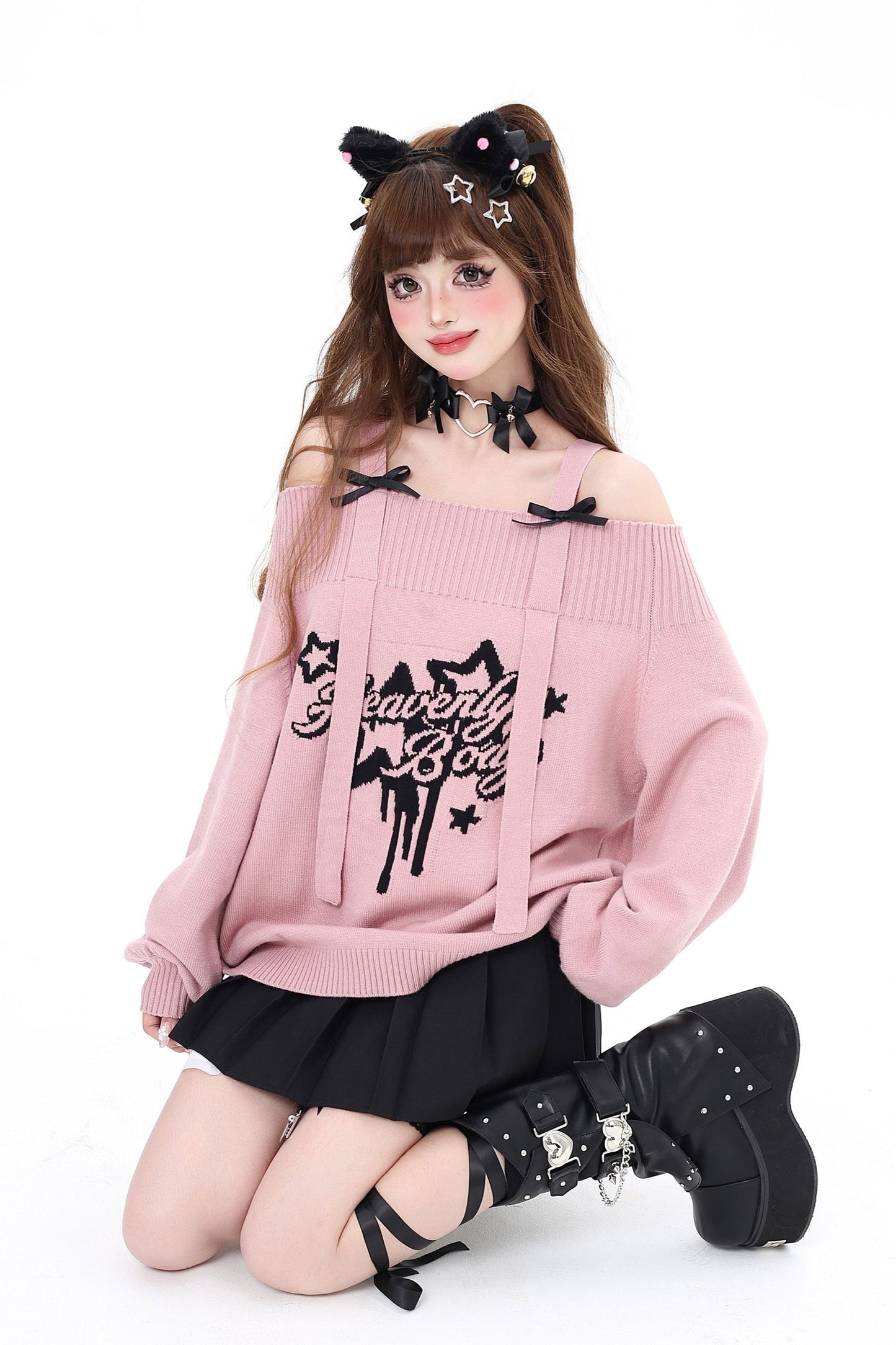 Ribbon Shoulder Loose Design Sweater