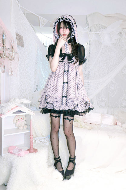 Dot design rabbit ear bonnet