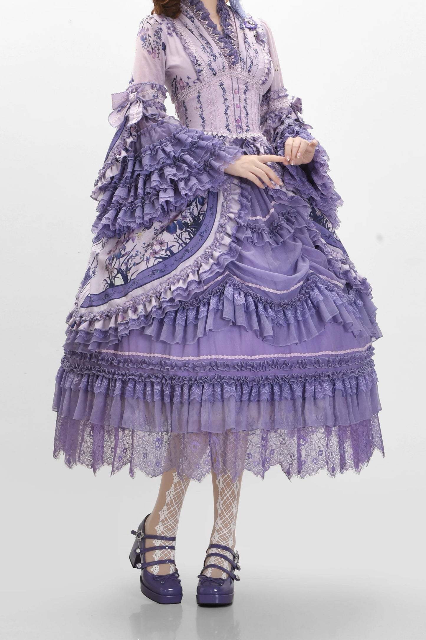 【9月13日予約締切】Purple/Dark Purple Gothic Lolita Tiered Lace Ruffle Skirt