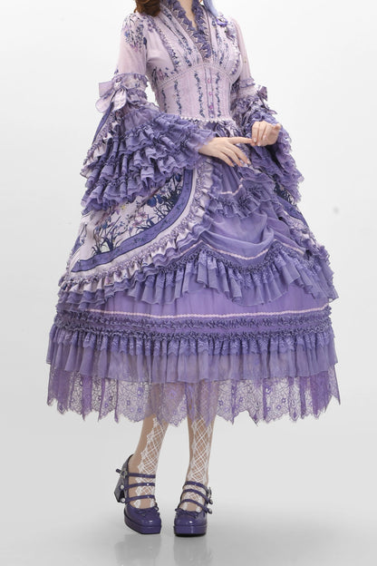 【9月13日予約締切】Purple/Dark Purple Gothic Lolita Tiered Lace Ruffle Skirt