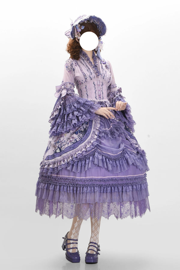 【9月13日予約締切】Purple/Dark Purple Gothic Lolita Elegant Iris Dress Top & Bustier & Skirt Set 1/2+ Full Set