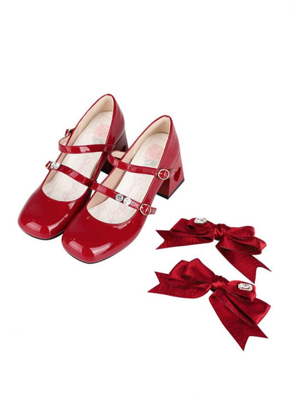 Ribbon Open Heart High Heel Lolita Shoes [Jewel Ribbon, Normal Ribbon].