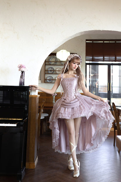 【2月27日予約締切】アンティークランプシャドウシャンパンゴールドストラップリボンビスチェドレスセットアップ