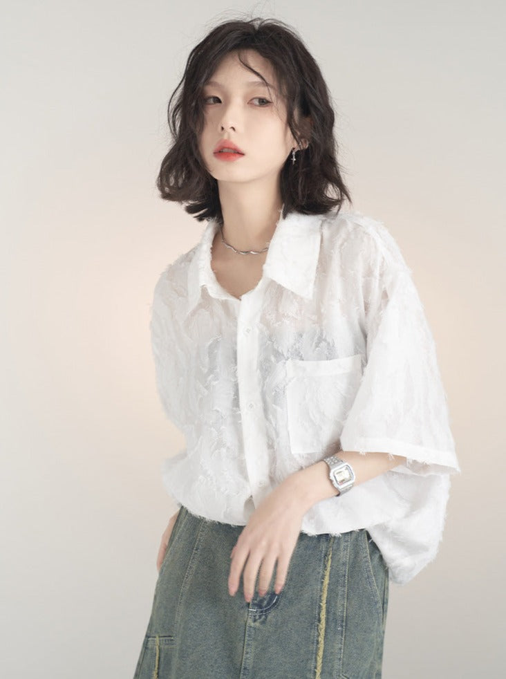 Sheer Retro Shirt Loose Shirt