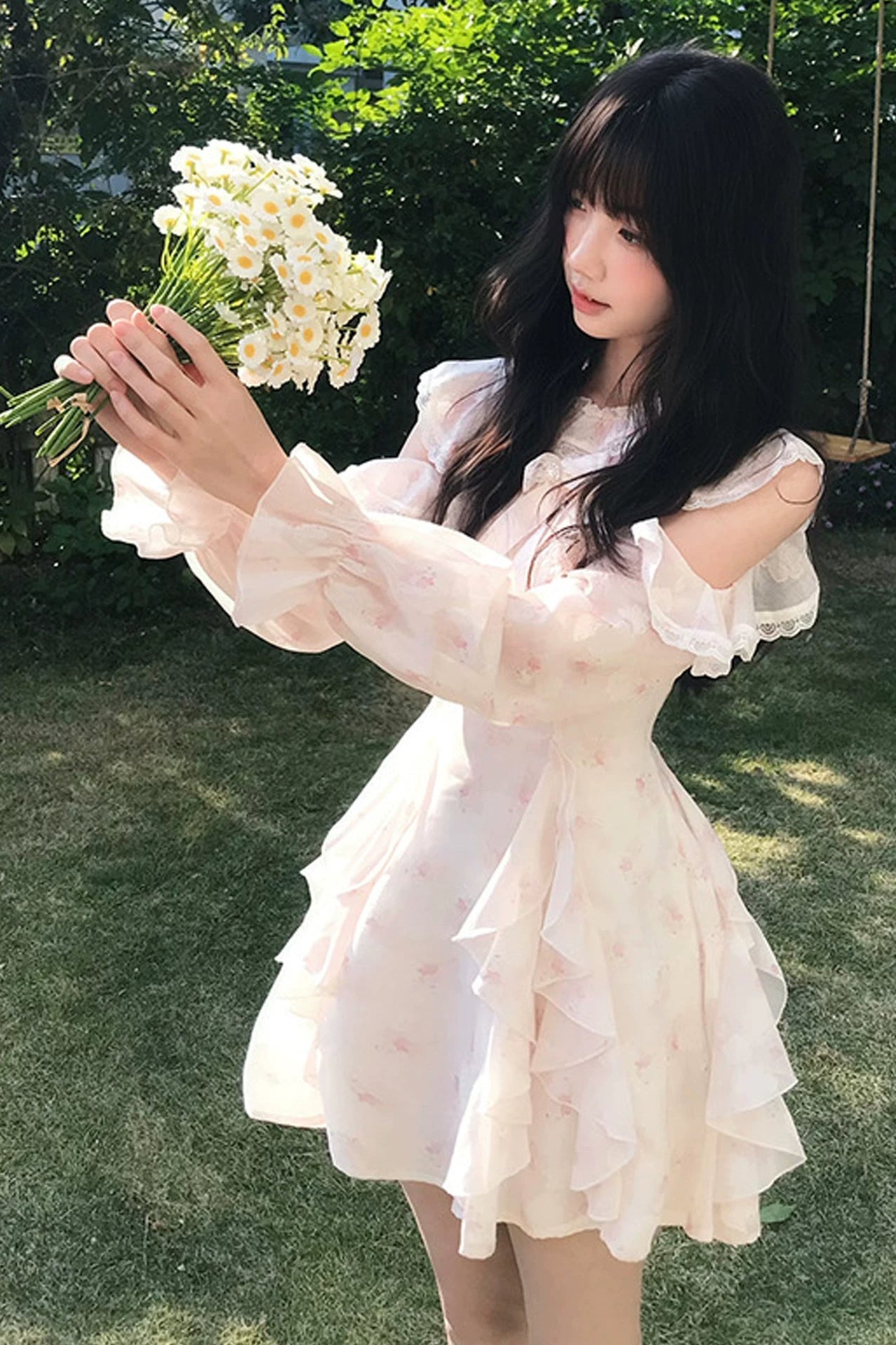 甜美碎花雪纺连衣裙