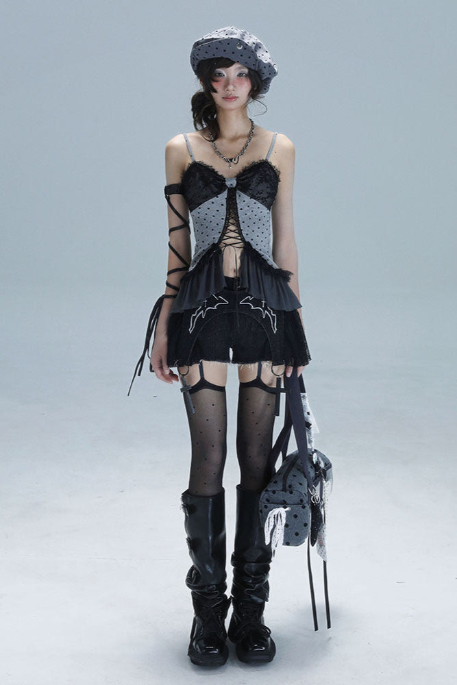 レースカットアウトパッチワーク Y2Kトップス