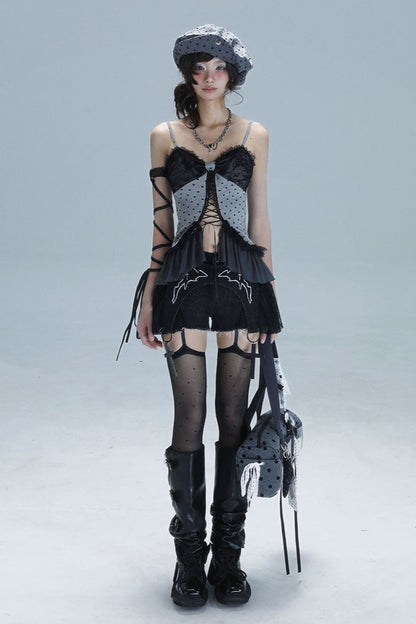 レースカットアウトパッチワーク Y2Kトップス