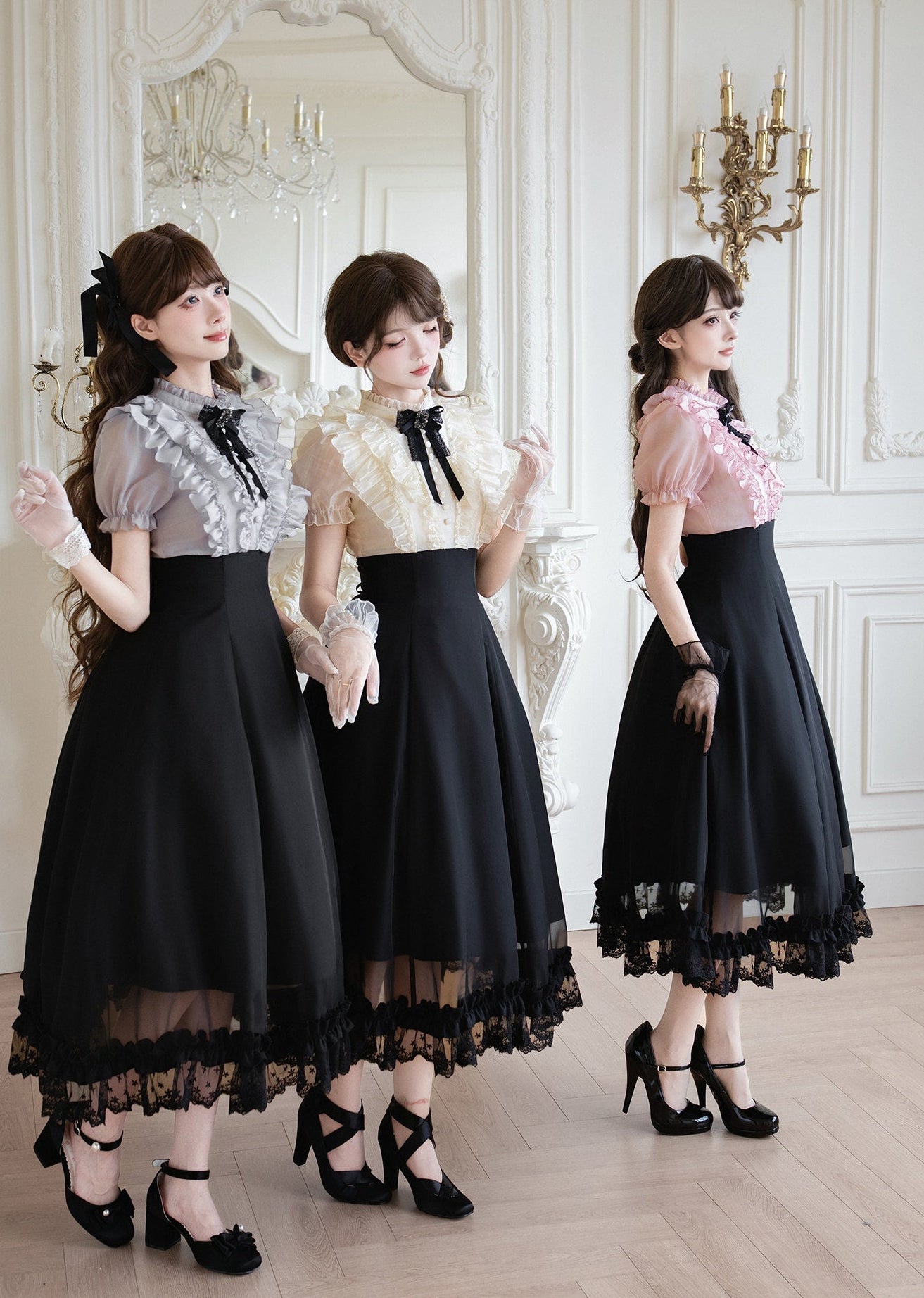Klassisches Prinzessinnen-Langkleid + Schleifenaccessoire mit Strasssteinen