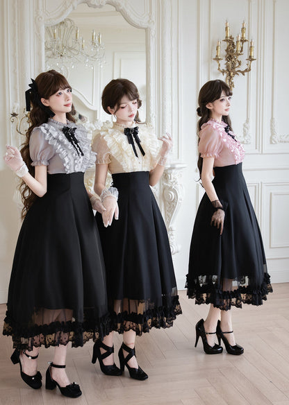 Klassisches Prinzessinnen-Langkleid + Schleifenaccessoire mit Strasssteinen