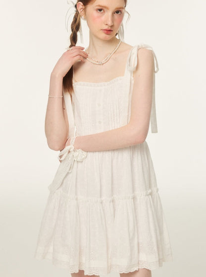 Pure White Slim Waist Dress & Check White Lace Dress