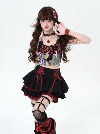 Lace-Up Design Flared Skirt