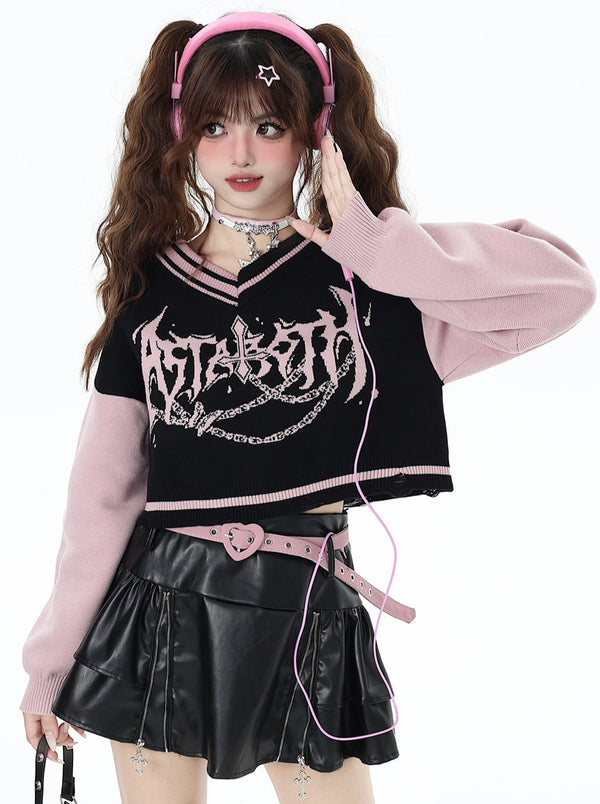 Millennium Sweet Cool Black Pink V-neck Top