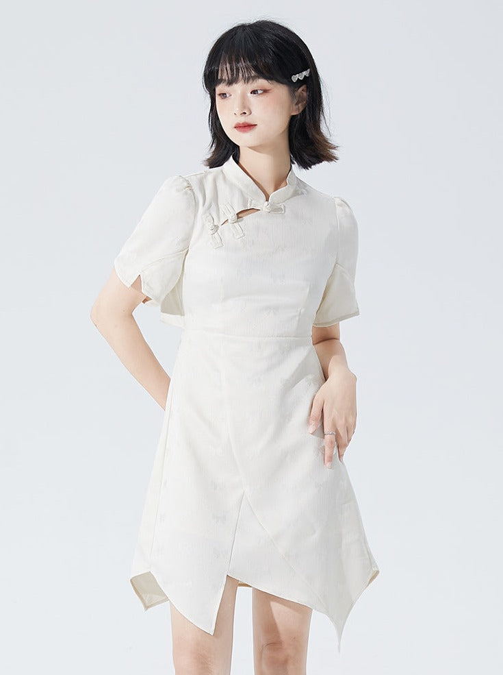 Asymmetric China Summer White Dress