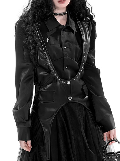 Metal Riveted Punk Style Dark Leather Vest