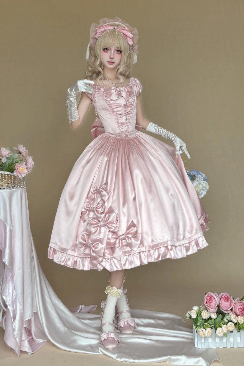 [Pre-order Deadline: August 8] Elegant Silver Satin Lolita Romantic Ribbon Dress Set