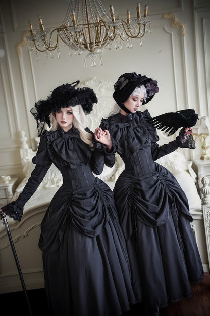 【1月3日予約締切】Return of the Witchesダークゴシックローズラッフルトップス＋プルアップコルセットスカート