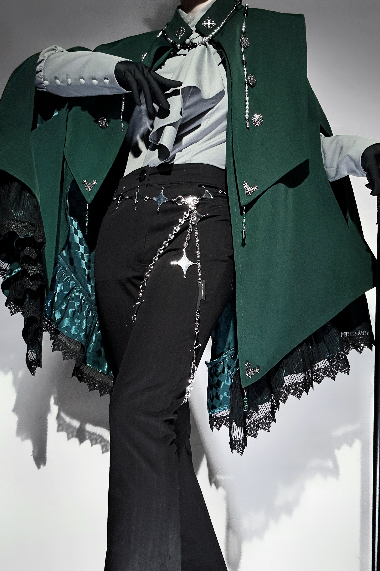 【9月5日予約締切】Dark Red/Dark Green Gothic Chain Layered Lace Cape Coat(Short Length/Long Length)