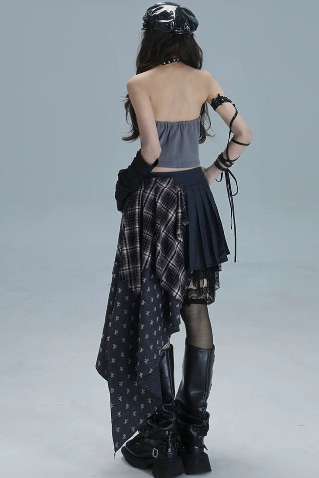 Y2Kパッチワークプリンテッドチューブトップ