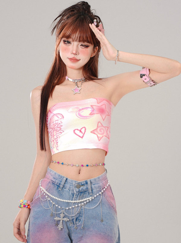 Tie-dye rakugaki design tube top