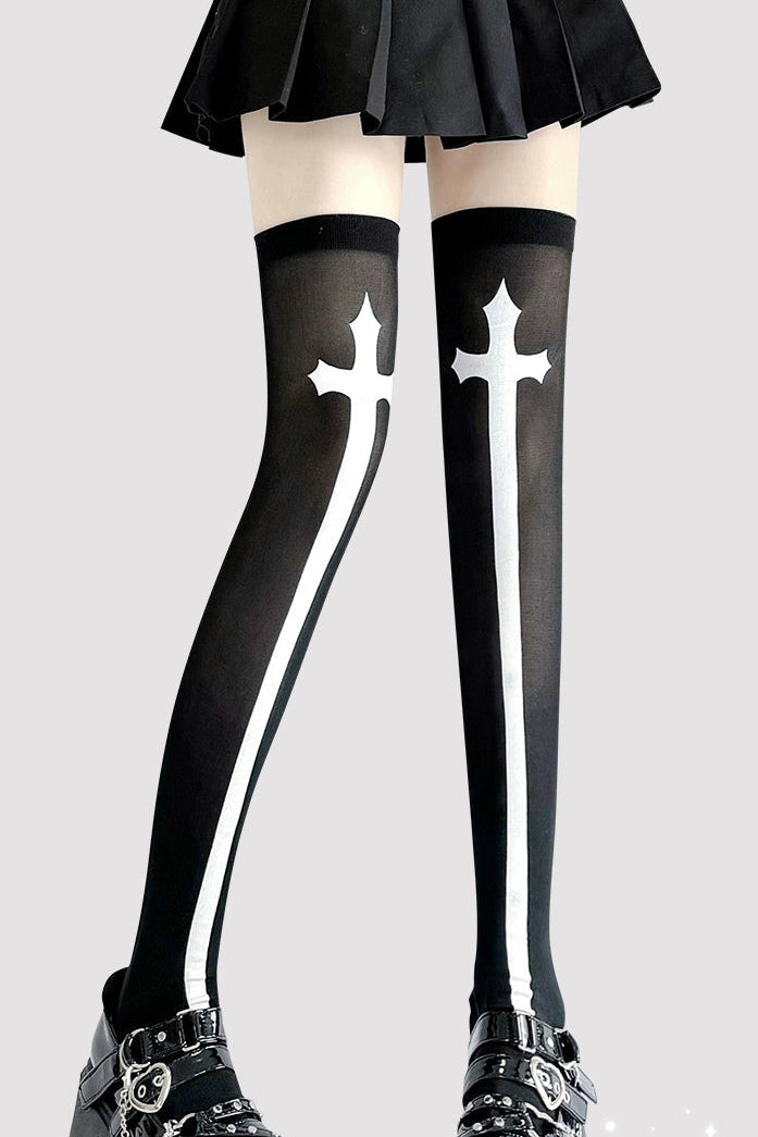 cross knee-high socks