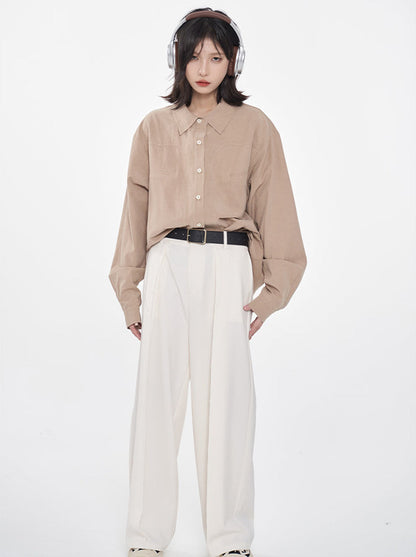 Brushed Fabric Solid Color Loose Shirt