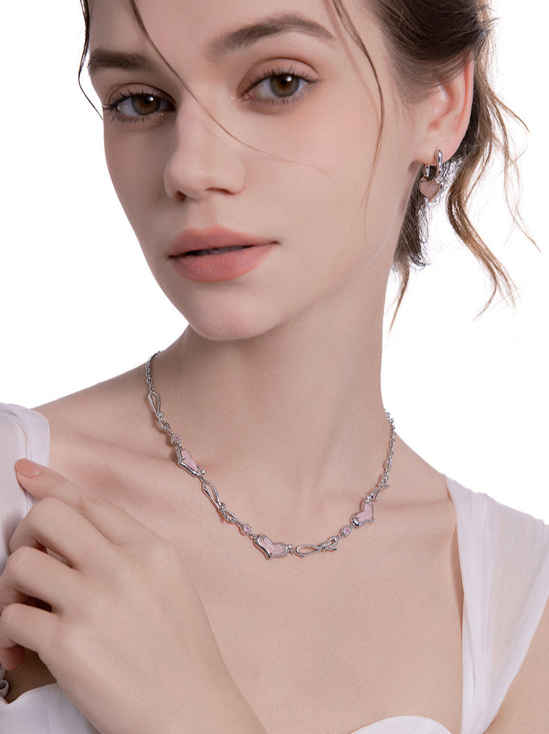 Sweet Love Jewel Ribbon Zircon Chain Necklace