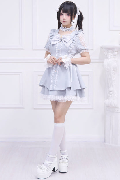 Mine striped lace puff sleeve top + short skirt