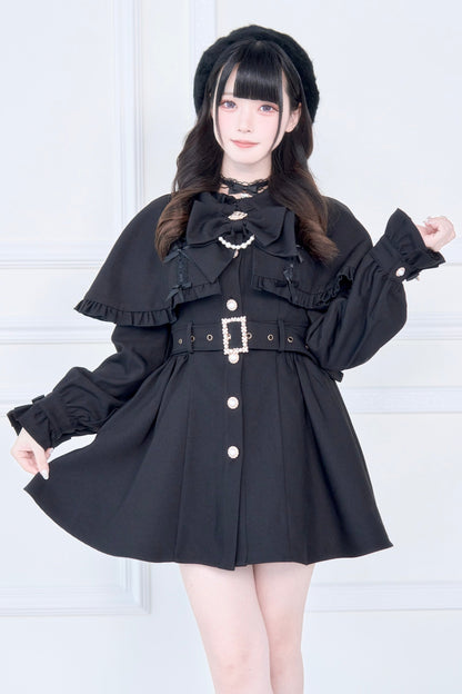 【予約商品】チェックアンドブラックケープショートトレンチクラウンリボンコート