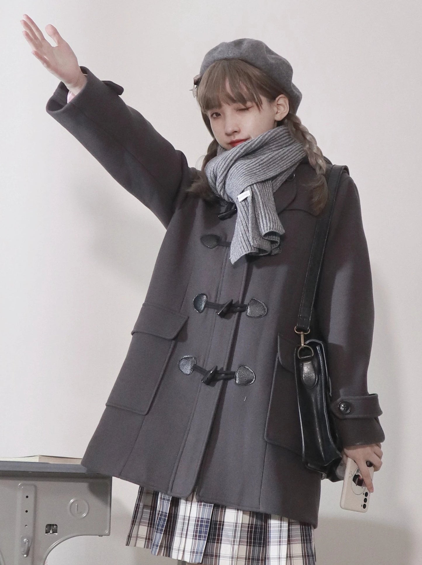 College Style Horn Button Coat Wool Coat