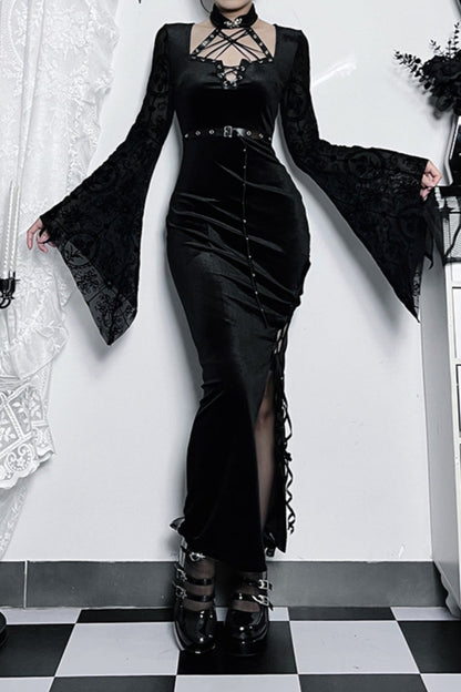 Vintage Gothic Slit Suede Dress