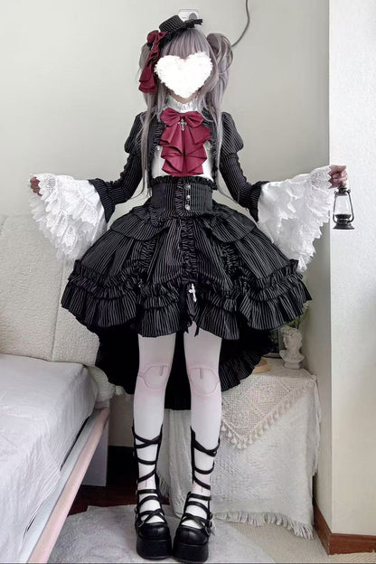 【12月6日予約締切】クロスノクターンゴシックダーク・ストライプレイヤードトップ＋クロスローズ・ストライププルアップスカート