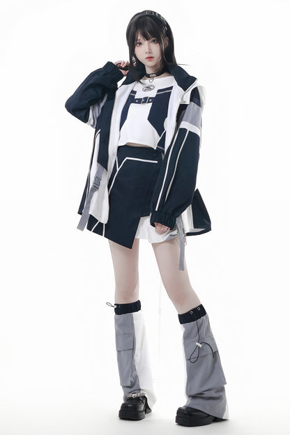 サブカルカーゴショートコート+ジャンパースカート+スカート +レッグウォーマー