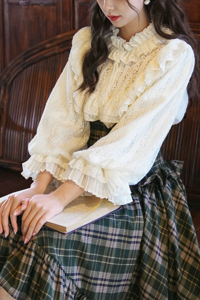 Frilled Lace Lantern Sleeve Shirt