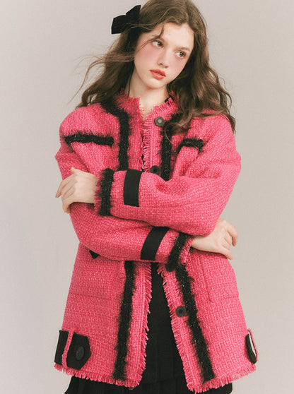 Vivid Pink Tweed Long Jacket