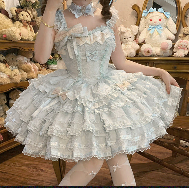 Tricolor dark gothic ribbon dress + accessories