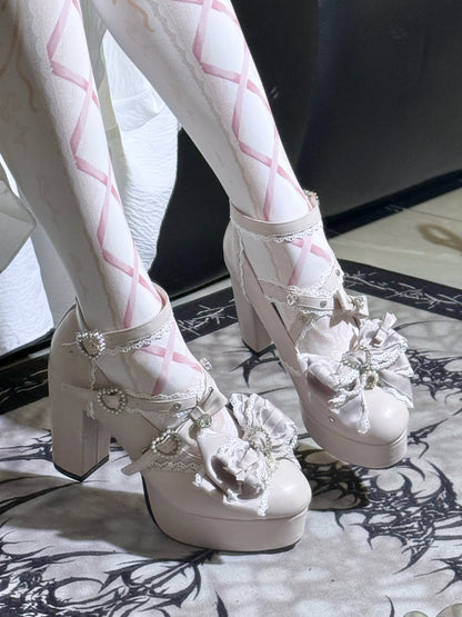 【12月12日予約締切】ジェムストーンパールリボンロリータハイヒール