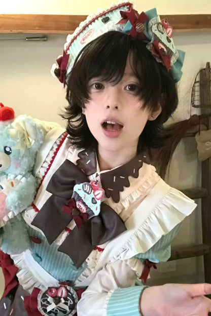 【3月20日予約締切】ミントチョコレートロリータドレス+スリーブ+エプロン+クリップ+ハット+テール