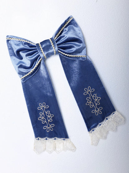 [11/6 Reservation Deadline] Navy Blue/Brown Classic Italian Travel Diary Lolita Series Accessories (Lace Ribbon Mini Hat / Pair of Striped Hair Clips / Brooch / Jabot-Style Bow Tie / Necktie with Metal Brooch / Embroidered Back Ribbon Train)