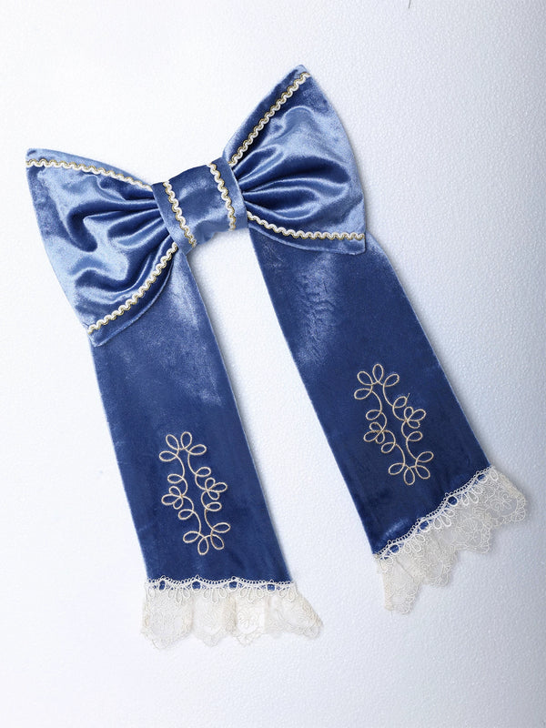 [11/6 Reservation Deadline] Navy Blue/Brown Classic Italian Travel Diary Lolita Series Accessories (Lace Ribbon Mini Hat / Pair of Striped Hair Clips / Brooch / Jabot-Style Bow Tie / Necktie with Metal Brooch / Embroidered Back Ribbon Train)