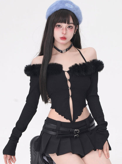 Fur off-the-shoulder design top